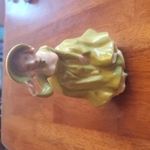 Vintage 1967 Lady in the Wind Holding Bonnet Green Dress